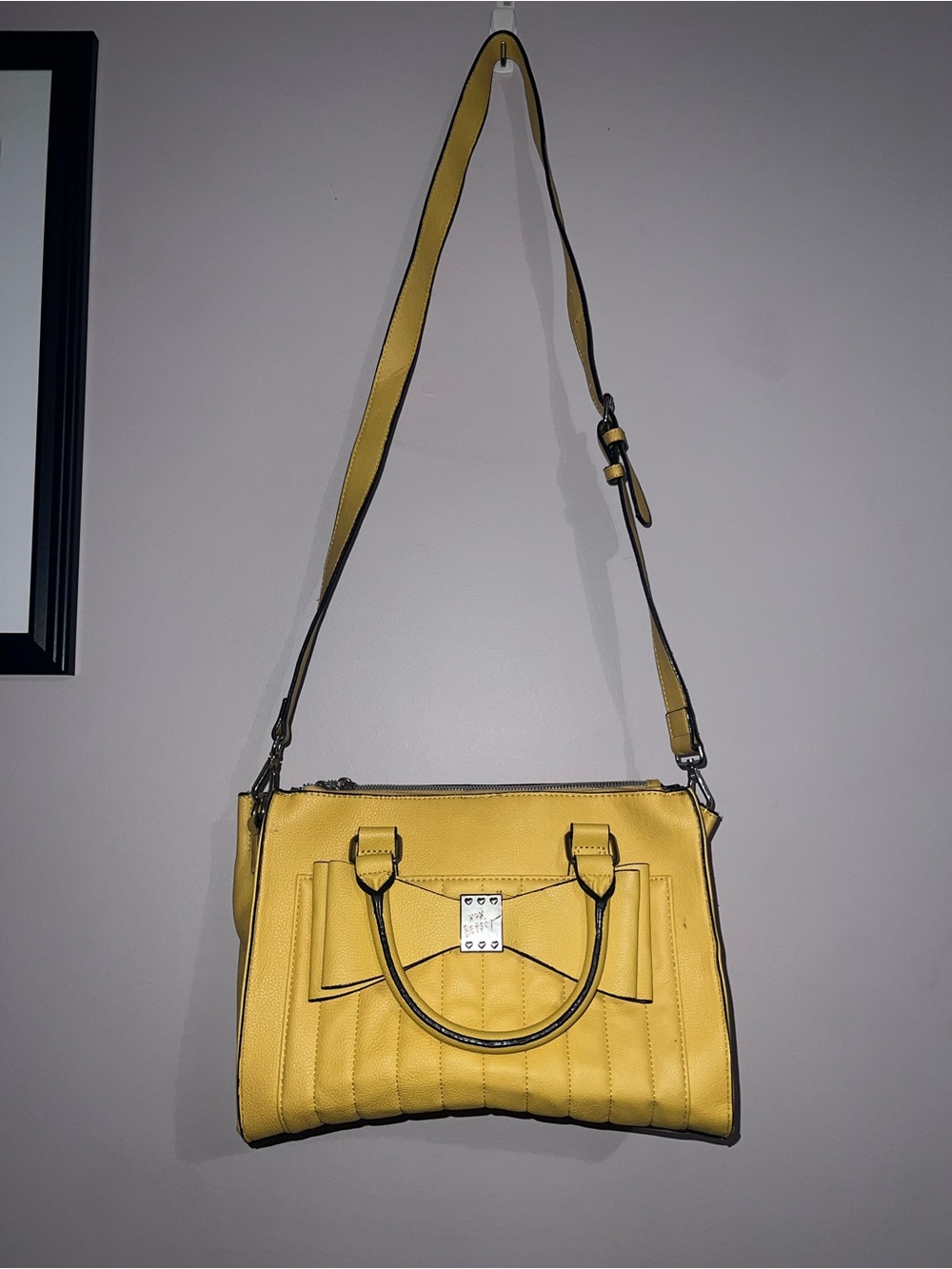 Betsey Johnson Yellow Crossbody Satchel with Bow, Like New